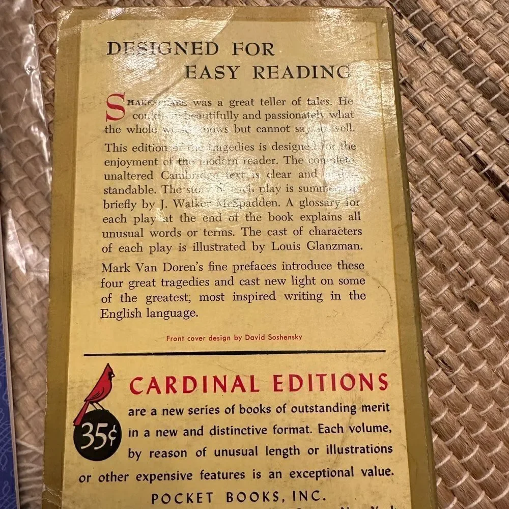 Four Great Tragedies by William Shakespeare Cardinal Edition Pocket Book 1953
